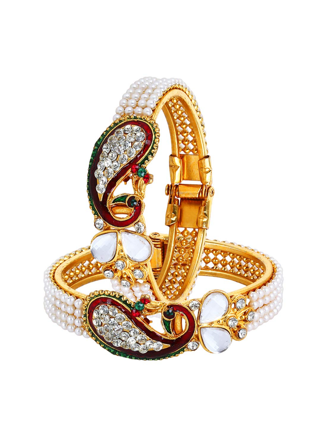 YouBella Dancing Peacock American Diamond Gold Plated Bangles for Women